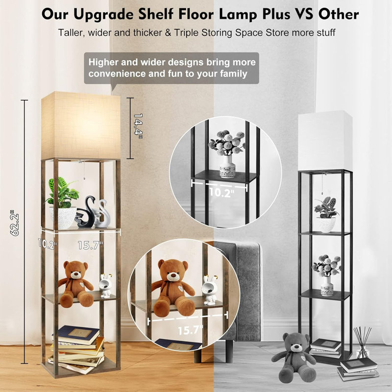 Plus Lampe sur pied avec tablettes, lampe sur pied moderne avec ampoule DEL 3 W 15 W