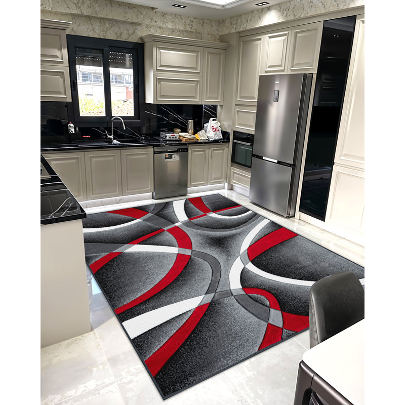 Mccampbell Abstract Area Rug, Rectangle 10' x 13', Gray/Red