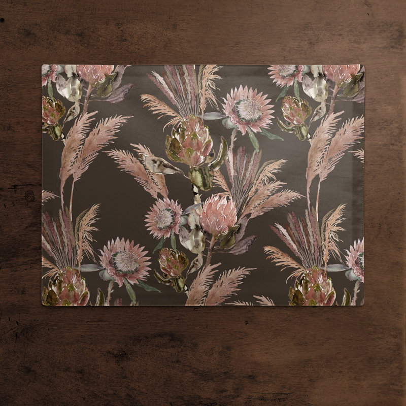 Cotton Floral Rectangle Placemat, Charcoal