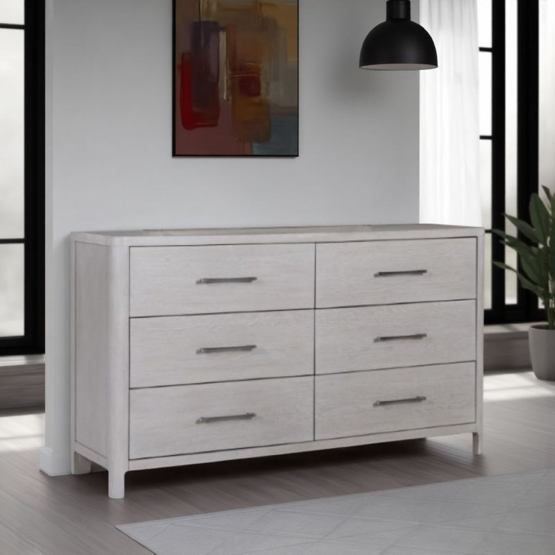 Commode large Reham, 6 tiroirs, poignées en étain, brun délavé