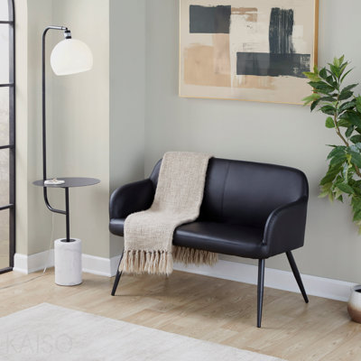 High Back Bench With Black Steel And Faux Leather for Dining Room - Black