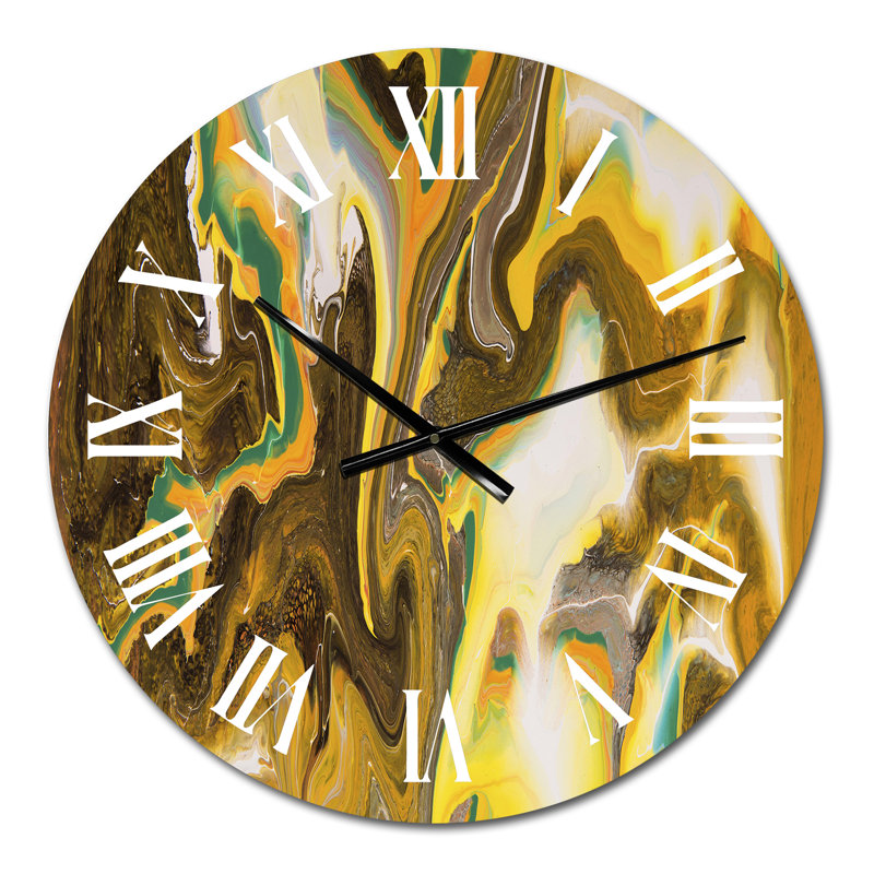 Horloge murale moderne vert jaune et marbre liquide Art II, Moyen