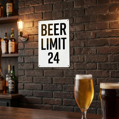 Funny Home Bar Wall Decor Beer Limit 24 Metal Tin Sign Rustic Industrial Novelty Aluminum Sign for Garage Man Cave College Dorm Drinking Party Decorations 12 x 8 Inch