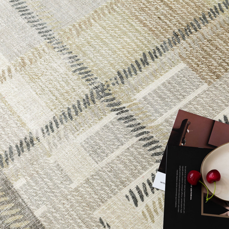 NELE Machine Washable Modern Lattice Area Rug Ivory/Beige/Gray Multi, Rectangle 3'6" x 5'6"