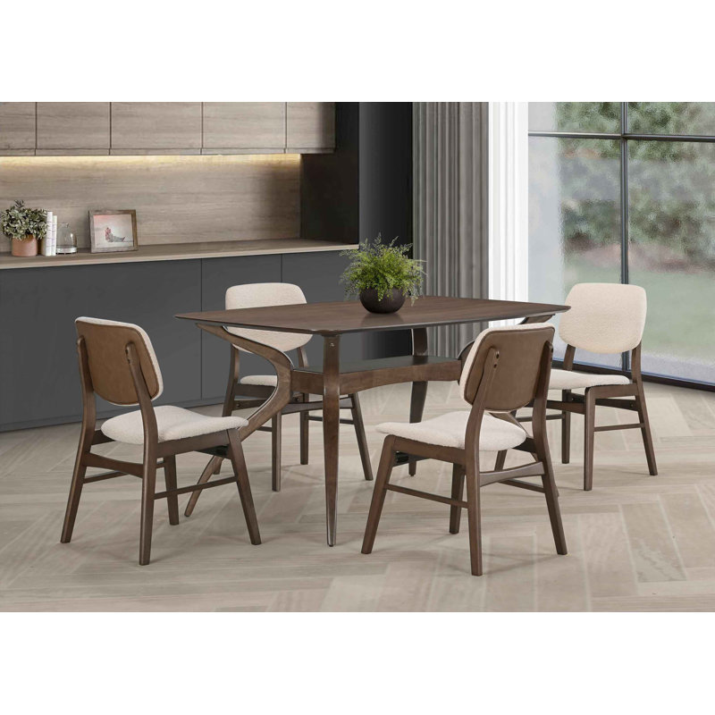 5-Piece Wood Dining Set with Upholstered Chairs, Walnut, 4