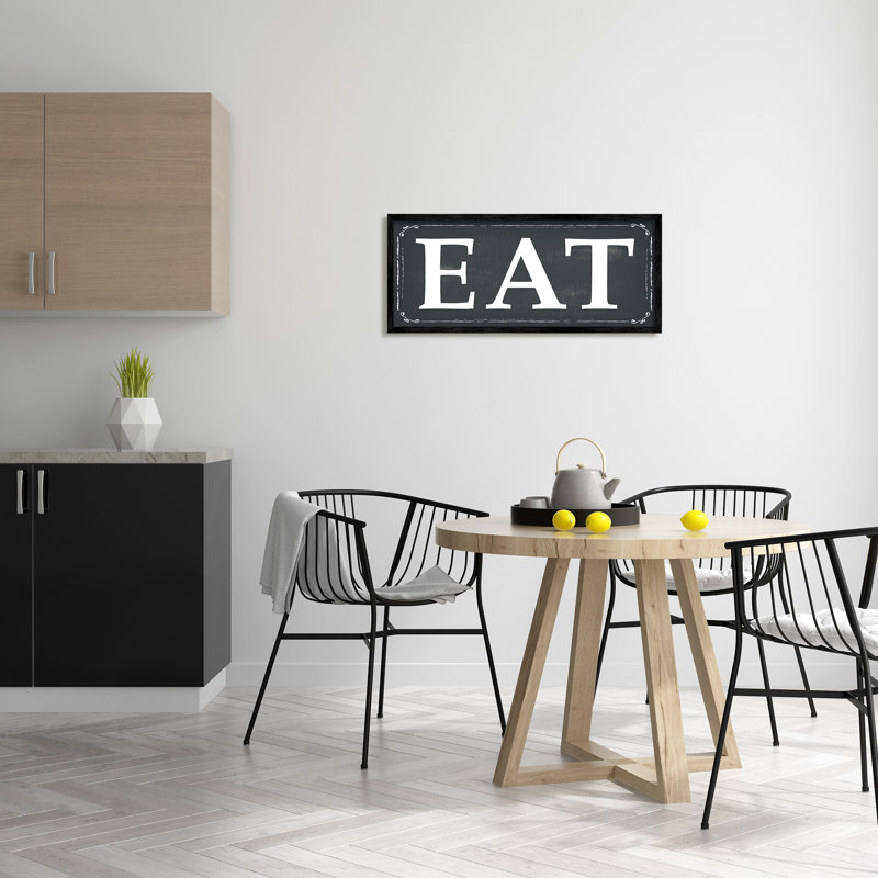 EAT noir et blanc, H 13 po x l 30 po, Giclée encadrée noir minuit