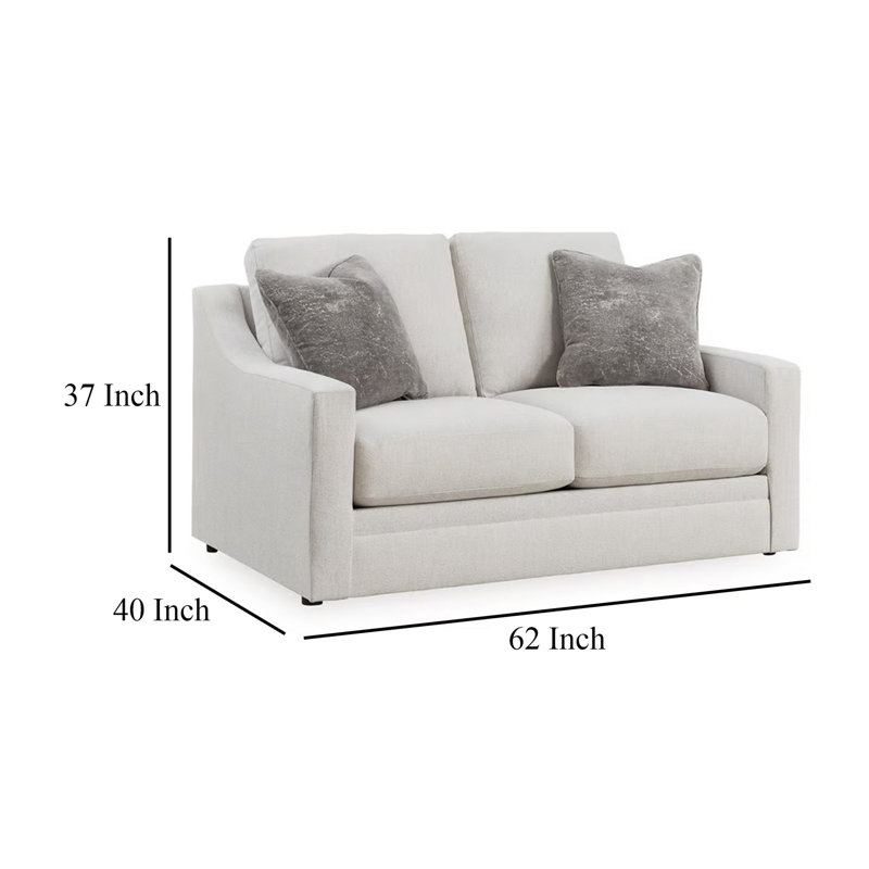 Maite Loveseat, Modern Chalk Grey Polyester, 2 Throw Pillows, 62 Inch
