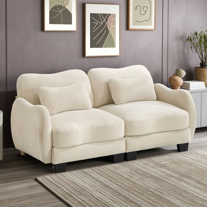 Sofa deux places avec coussin et accoudoirs, Beige