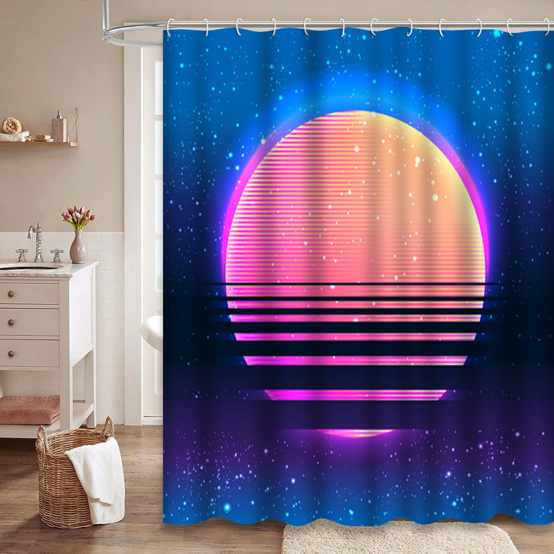 Rideau de douche rétro à motif géométrique rétro avec 12 crochets, L 72 po x l 78 po