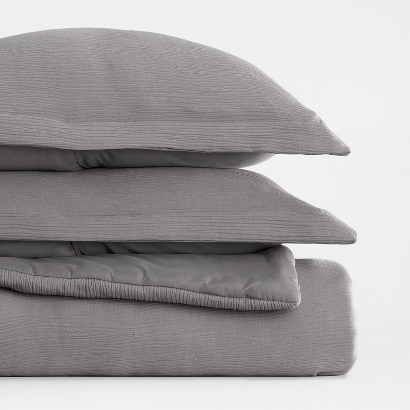 Cloud Gauze Textured Comforter Set, Fog, Full / Queen Comforter + 2 Shams