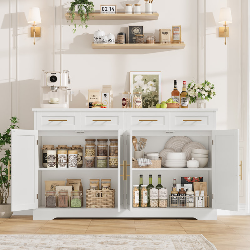 59.3" Wide Buffet Cabinet with Spacious Storage Cabinets, Modern 4-Drawer Sideboard Buffet, Wide Body Dining Room Buffet (Upgraded)