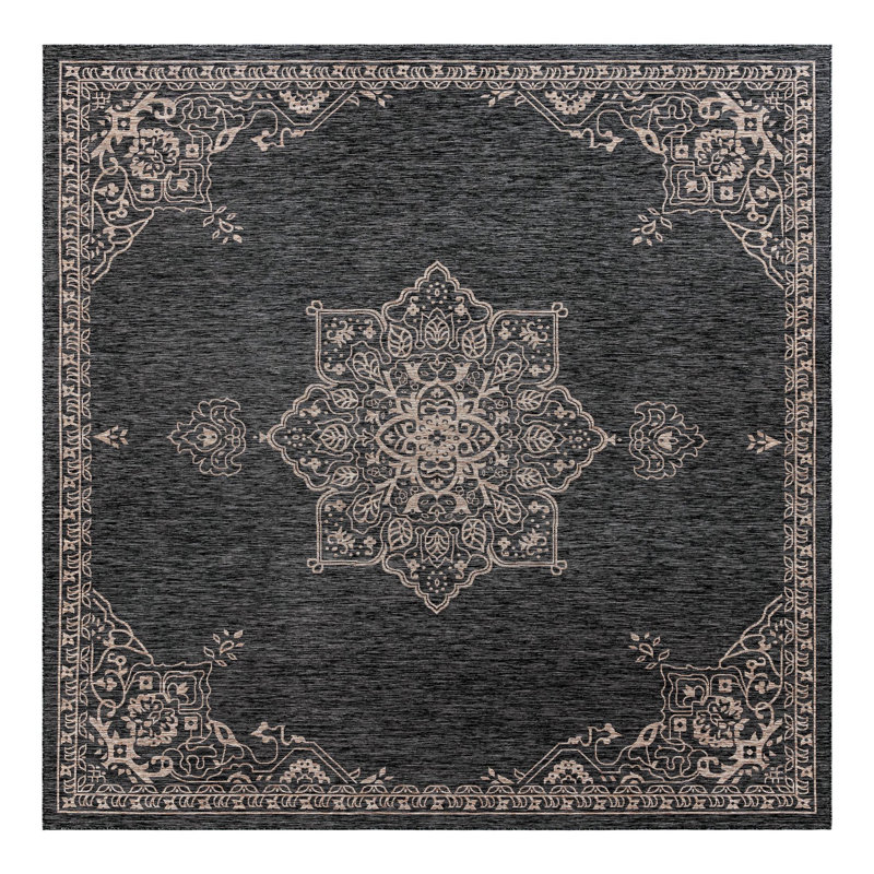 Cowgill Oriental Beige/Black Area Rug, Square 13'1"