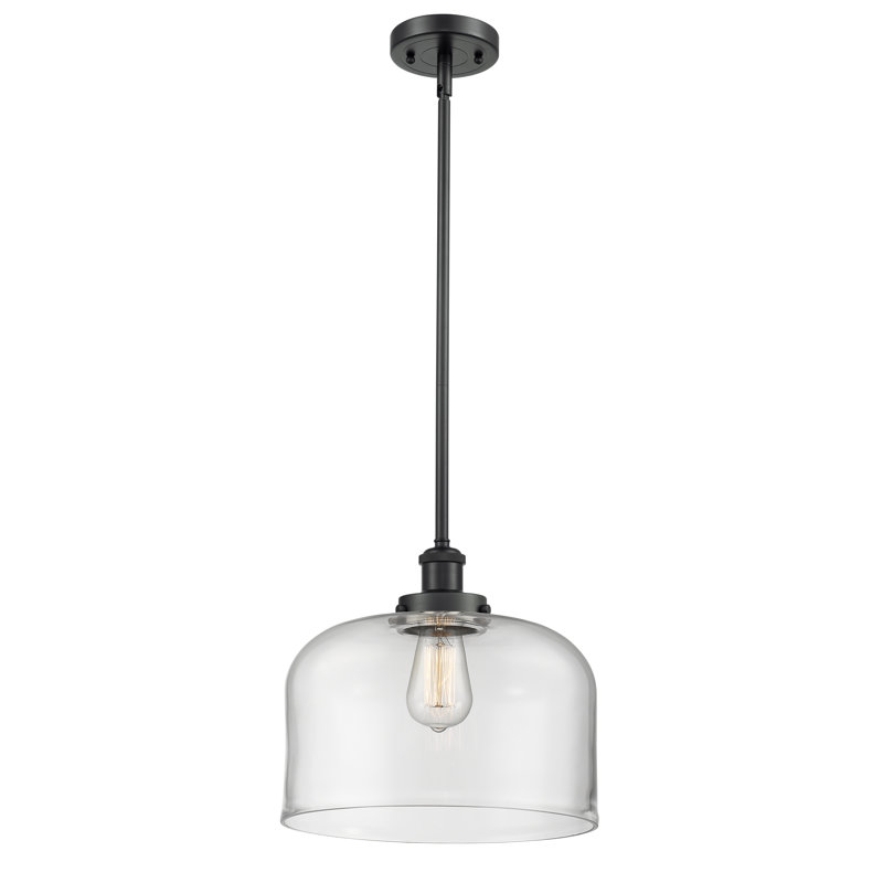 Ballston Urban Bell - 1 Light 12" Stem Hung Mini Pendant, LED, Matte Black, Clear
