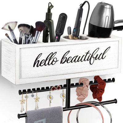 Rustic Hair Dryer Holder Wall Mounted,Hair Styling Tools & Accessories Organizer,Bathroom Supplies & Hot Tools Vanities Organizer Caddy,For Storage Fl -  Gracie Oaks, D7364C968F4B4DE5B3EF89D1B12217E9
