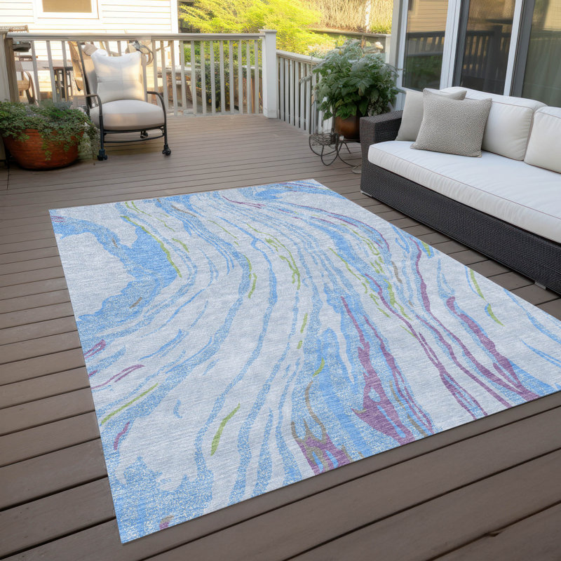 Sky Blue Synthetic Flat Woven Washable 10' x 14' Rug