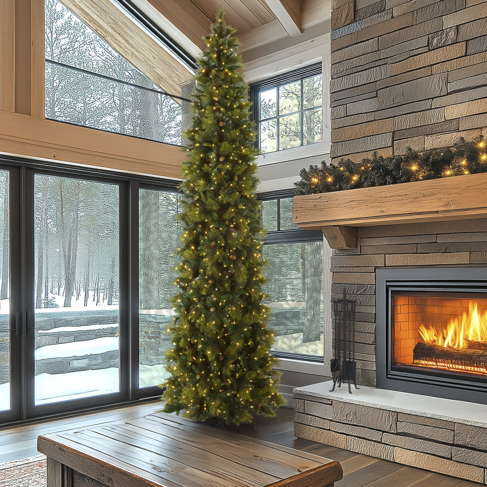 Slim Pre-Lit Pine Tree, 12'