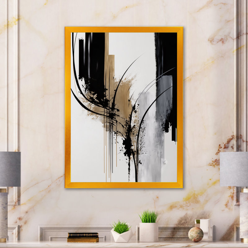 Avetik noir et blanc Expression II - art mural moderne sur toile, H 20 po x l 12 po, Toile avec cadre photo, Doré