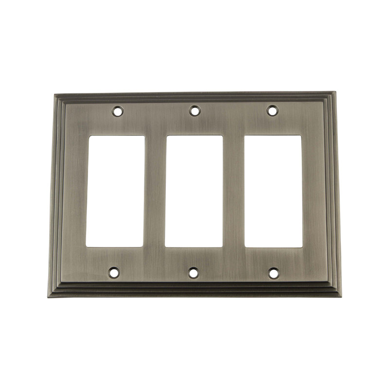 Deco 3-Gang Rocker Wall Plate, Antique Pewter