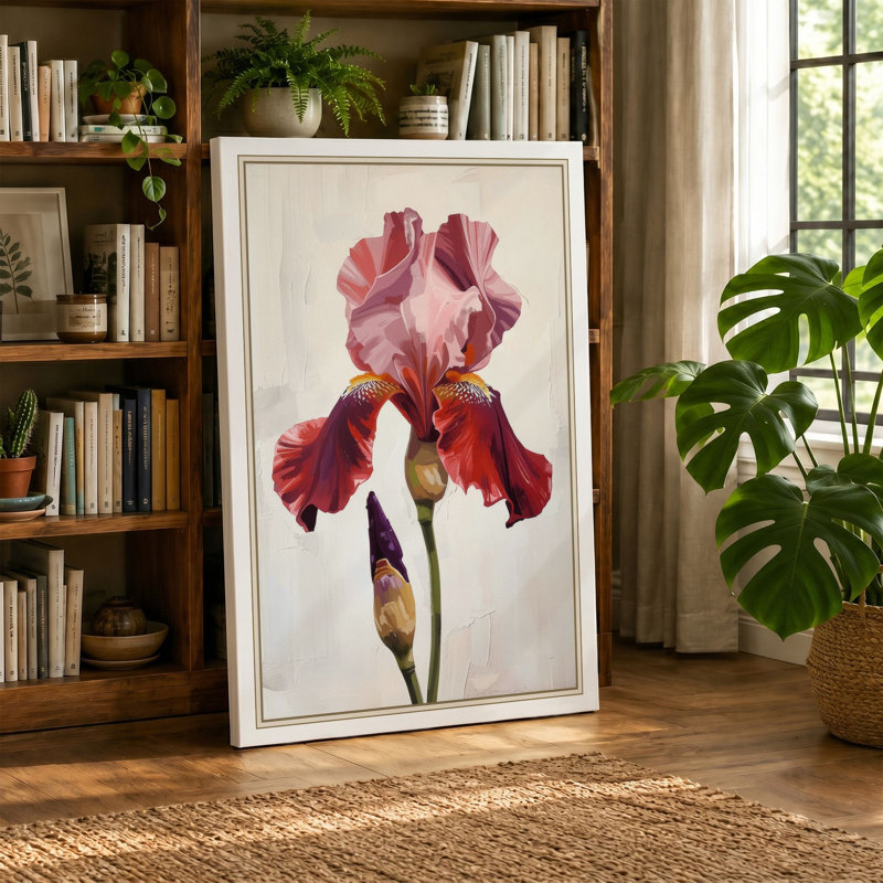 Iris in Rose Botanical - Wrapped Canvas, 36x24 - 91.4 x 61.0 cm, Teal Border