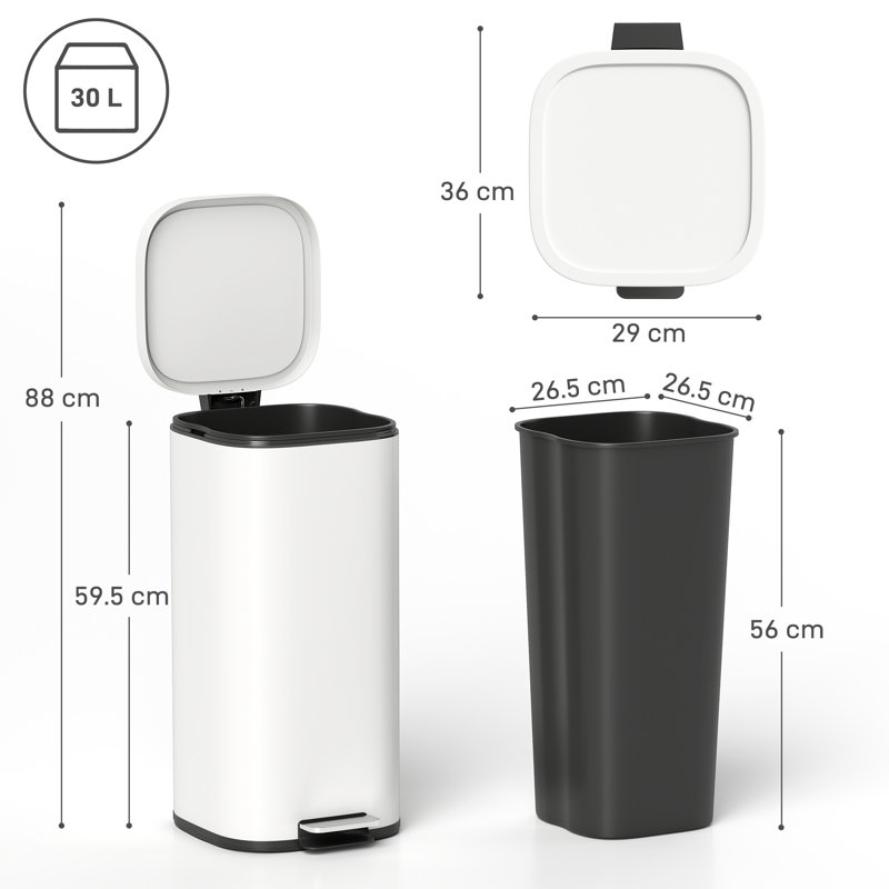 Metal, Plastic Step On Kitchen Trash Can - 30L, Cream