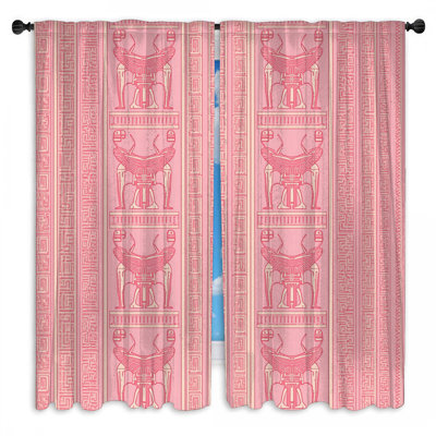 Rideaux égyptiens roses à motif de Scarabée obscurcissant et obscurcissant - 2 panneaux