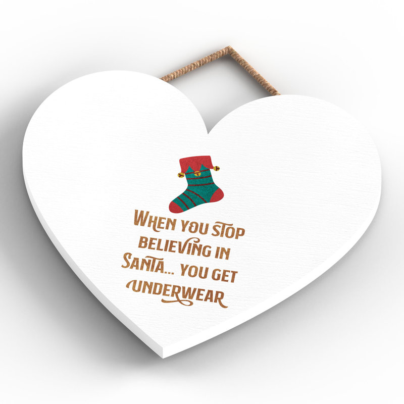 Xmas When You Stop Believing Wooden Hearts Plaque, 16cm H x 17cm W x 0.9cm D