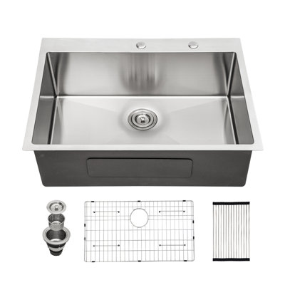 30 Inch Drop IN  Single Bowl 16 Gauge T304 Stainless Steel Kitchen Sink