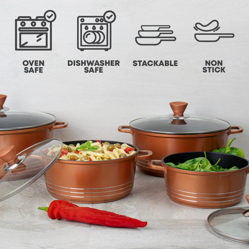 Laria 8 - Piece Non-Stick Aluminium Cookware Set - Induction Ready, Copper