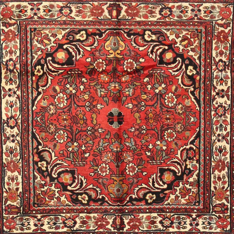 Tapis beige/rouge/noir traditionnel Baboquivari, Carré 3 pi