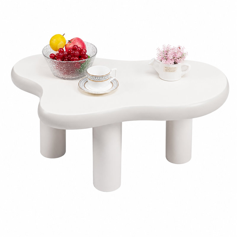 White Cloud-Shaped Coffee Table with Irregular Tabletop and Chunky Cylindrical Legs