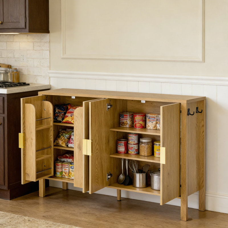 57.5" Modern Fluted Stripe Sideboard Cabinet With 4 Doors, Natural