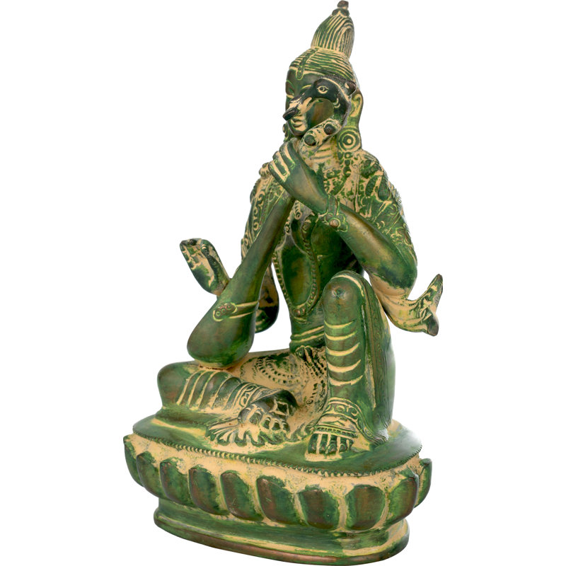 Statue déesse Saraswati, Vert / Doré