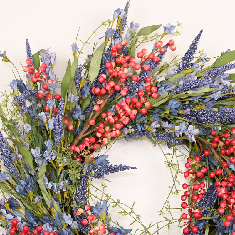 Couronne de fleurs artificielle 22 po avec fleurs et feuilles, Rose
