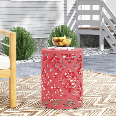 Table d'appoint d'extérieur moderne avec cadre corail et taillé sans assemblage requis Motif floral élégant