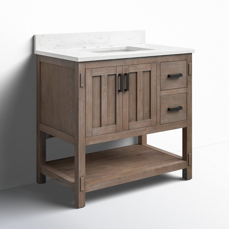 Ensemble de meuble-lavabo simple 36 po avec plateau en pierre reconstituée Marissa, Épinette brune