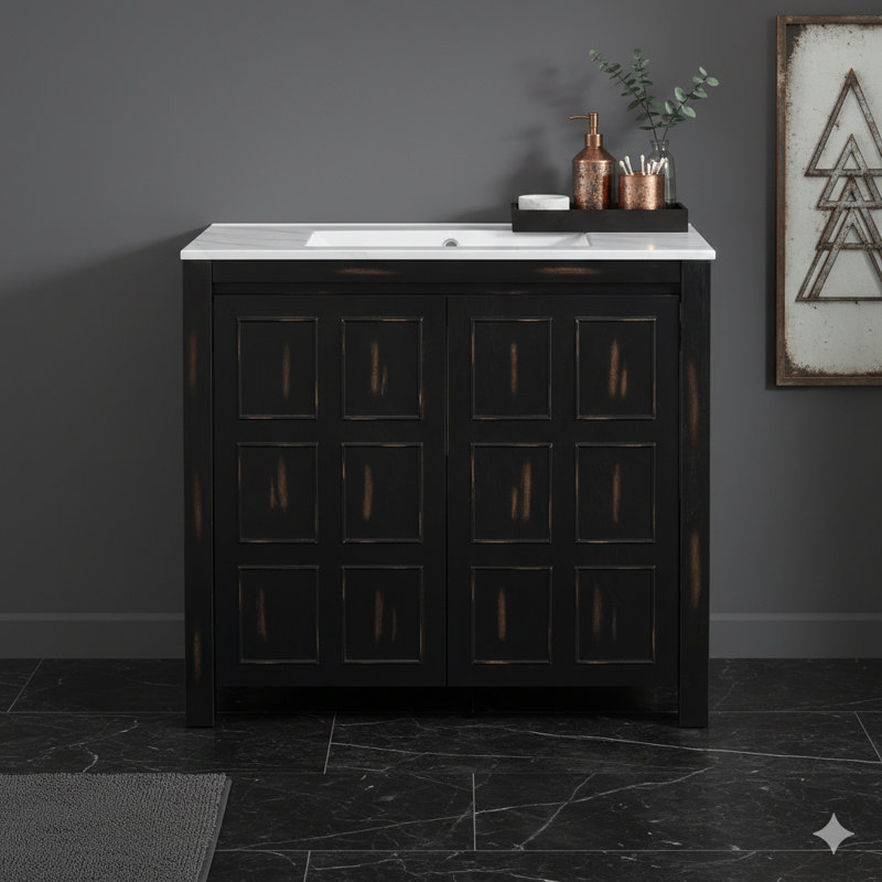 Organisateur de meuble-lavabo 36 po avec lavabo en céramique, ensemble complet d'armoires de rangement, finition espresso rétro