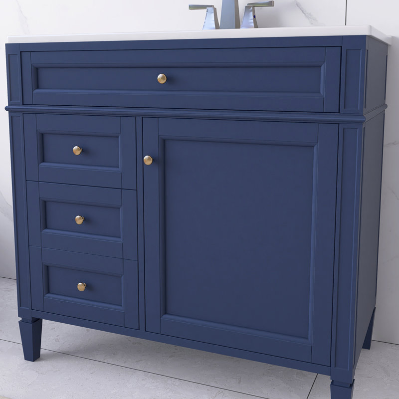 36'' Freestanding Single Sink Bathroom Vanity with Ceramic Top, Blue