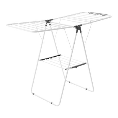Séchoir à vêtements, séchoir à linge pliable à 2 niveaux avec pinces à chaussettes et 21 tringles, supports de séchage réglables en hauteur pour l'extérieur et l'intérieur, autoportant et peu encombrant, blanc