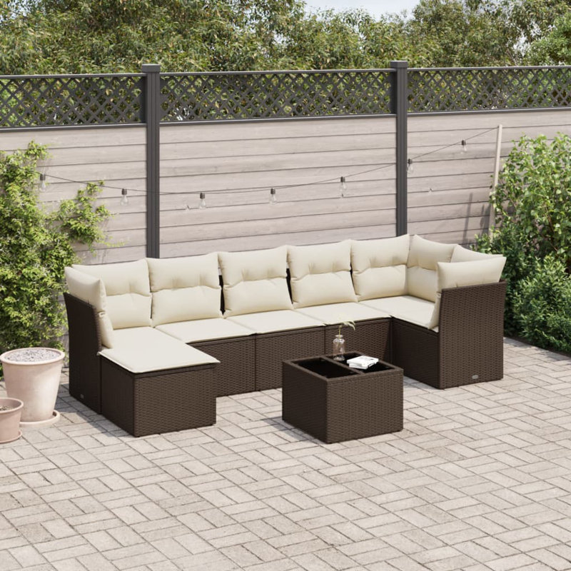 Ensemble de canapé de patio 8 pièces en rotin de polyester Vidaxl, Brun