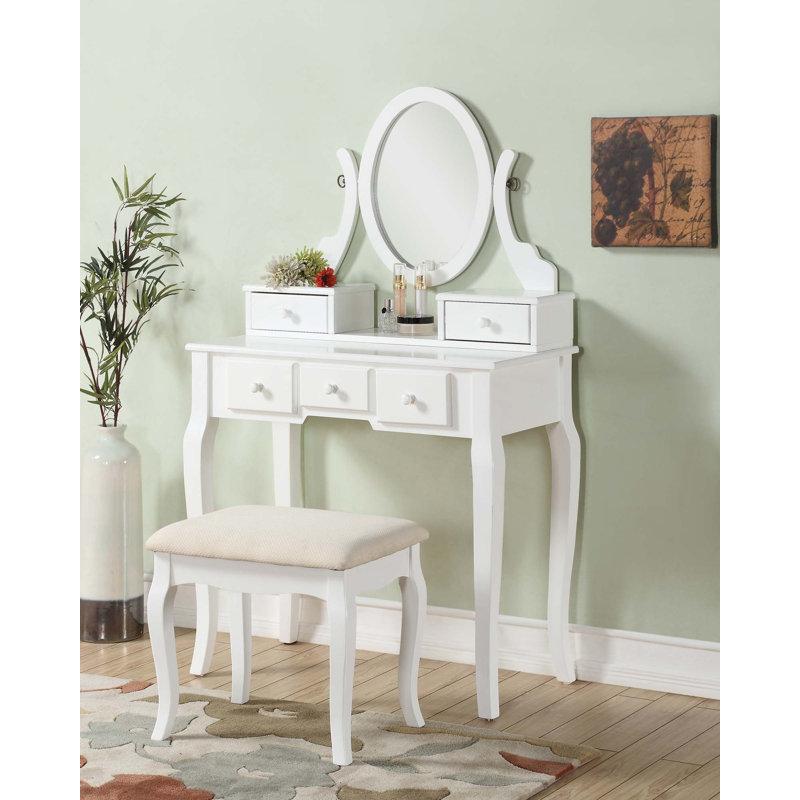 Ensemble de coiffeuse et de miroir en bois, tabouret pour chambre à coucher