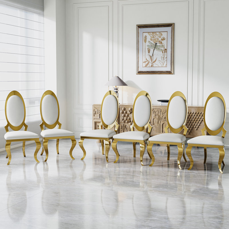 Modern Metal Legs Side Chairs Dining Chair, 6, White, Gold
