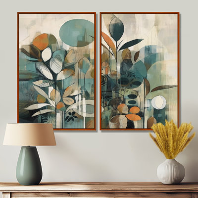 «Orange and Green Abstract Bohemia III», impressions sur toile orange sur 2 panneaux