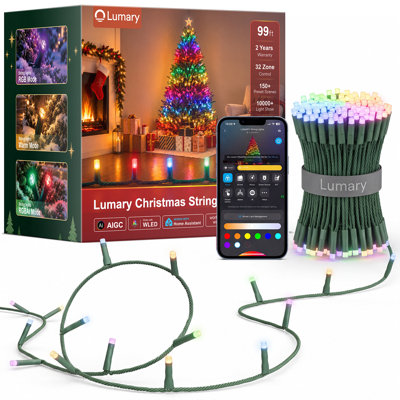 Lumary 99FT Christmas Sparkle String Lights, WLED Integrated Holiday Light,RGBAI+WW Christmas Tree Lights with 10000+ Light Shows, Work with Alexa/Google/Home Assistant