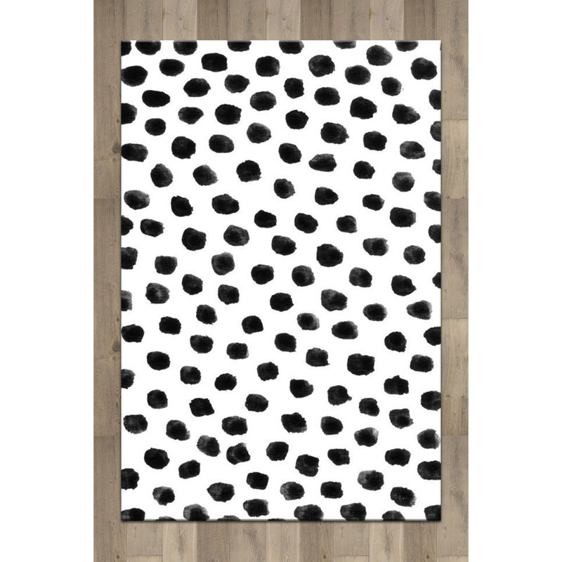 Tapis noir / blanc en polyester tissé à la machine Edmound, Rectangle 4 pi 11 po x 7 pi 7 po