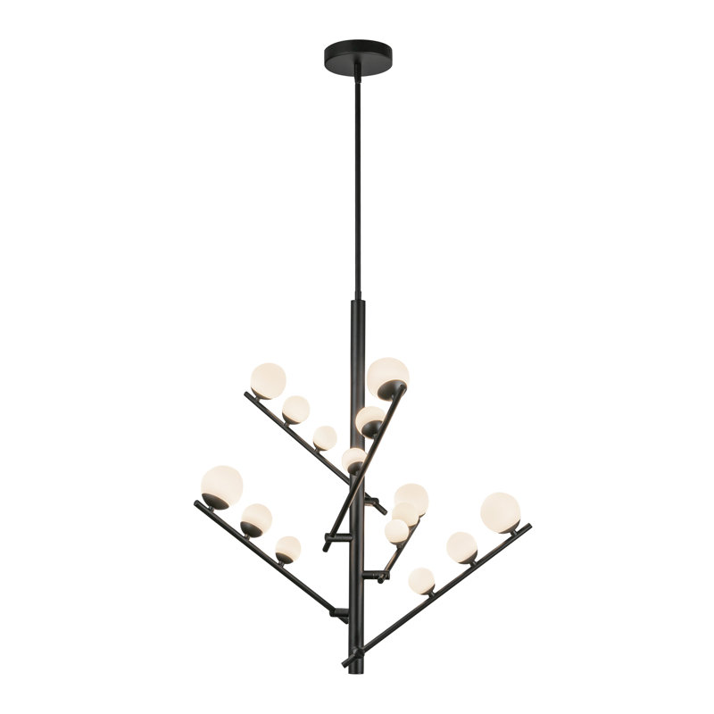 Cypress 5 Arm Opal Glass LED Chandelier, Black