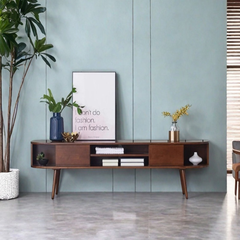 Meuble télé simple et rétro, 62.99", Brun