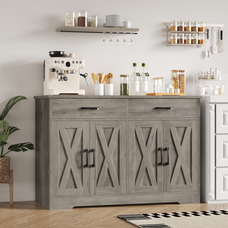 Buffet 4 portes avec tiroirs Daryosh, Gris