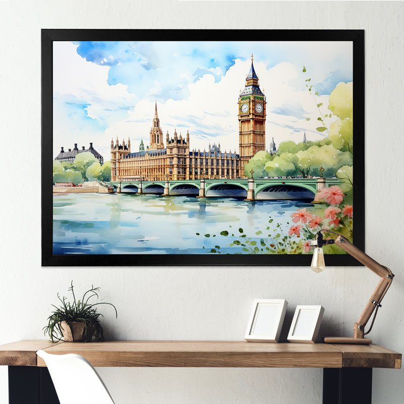 Big Benlondon Skylines III - City London Wall Ar, Cadre d'angle fermé noir, H 12 po x l 20 po x P 1 po
