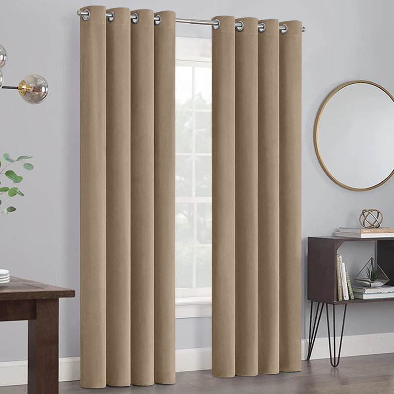 Myron Heavy Crushed Velvet Eyelet Room Darkening Thermal Drape Curtains, 117cm Width x 137cm Drop, Beige