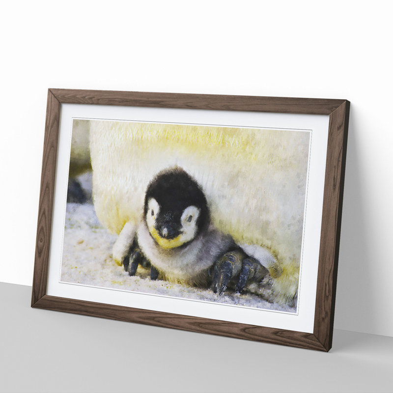 Baby Penguin - Picture Frame Painting, 36cm H x 48cm W x 2cm D, Walnut Framed